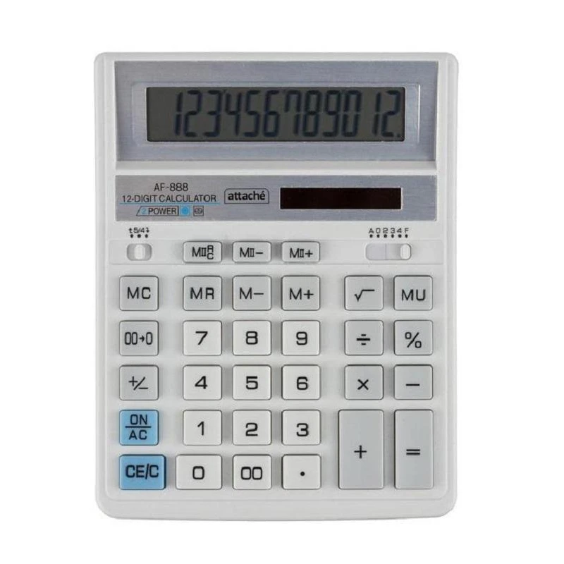 Калькулятор настольный ПОЛН/Р Attache AF-888,12р,дв.пит,204x158мм, белый