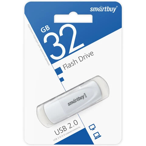 Флеш-диск 32GB SMARTBUY Scout USB 2.0, белый, SB032GB2SCW