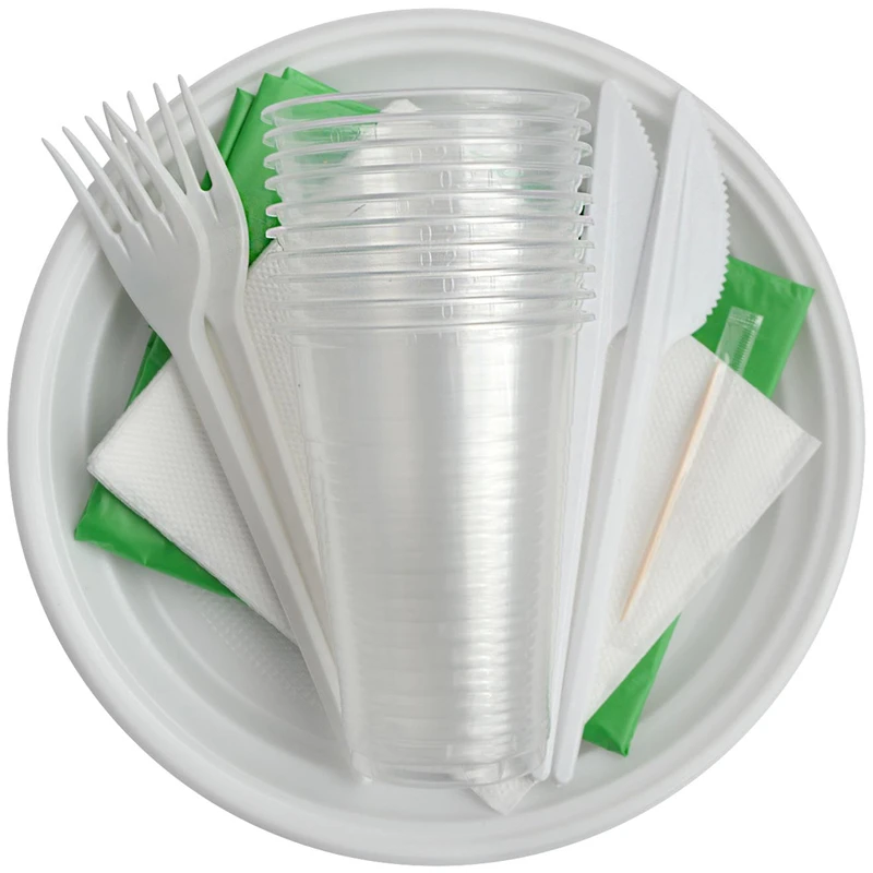 Набор одноразовой посуды OfficeClean на 10 персон (вилки, ножи, стаканы,