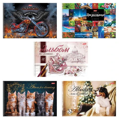 Альбом для рисования, А4, 32 листа, спираль, обложка картон, HATBER, 205х300 мм,