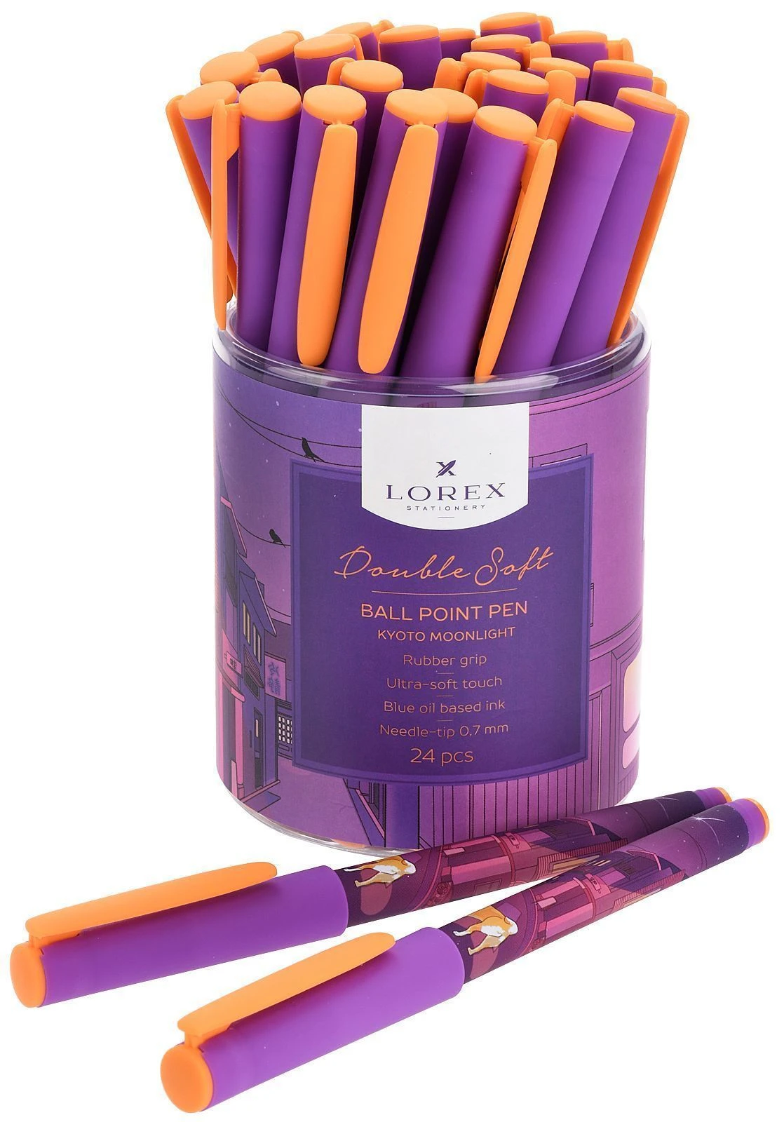 Ручка масляная LOREX KYOTO MOONLIGHT DOUBLE SOFT синий 0,7 мм фиол. кругл. корп.