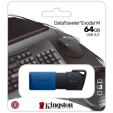 Флеш-диск 64GB KINGSTON DataTraveler Exodia M, разъем USB 3.2, черный/синий,