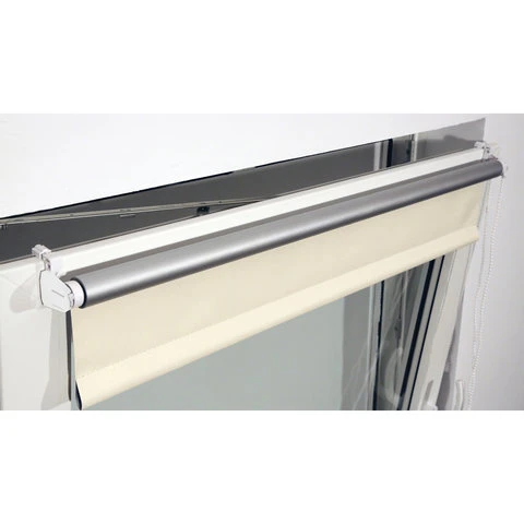 Штора рулонная светонепроницаемая (Блэкаут) BRABIX 80х175 см, кремовый/серебро,