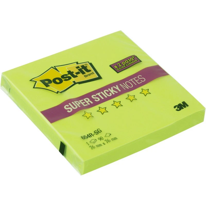 Блок-кубик Post-it Super Sticky 654R-SG, 76х76 зеленый,90л. штр.  4607166905611