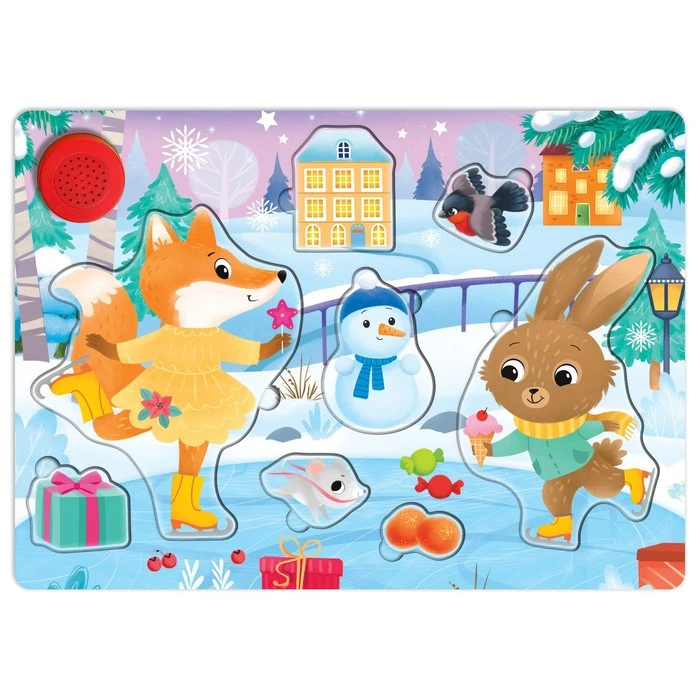 Пазл деревянный музыкальный «Новогодний каток»