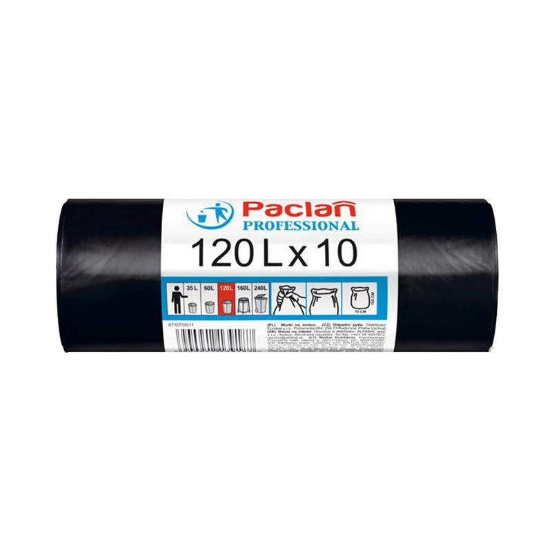 Мешки для мусора Paclan Professional НД 120л 70x105см 14мкм черн 10шт/рул штр. 