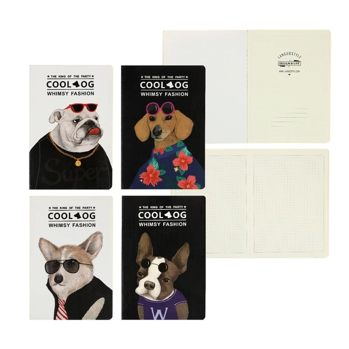 Тетрадь А5, 44 листа в клетку, 142 х 210 мм, Landuo COOL DOG, на сшивке, МИКС 4