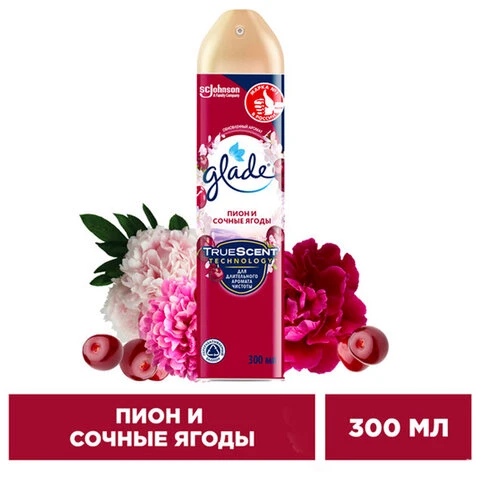 Освежитель воздуха аэрозольный 300 мл GLADE (Глейд) "Пион и сочные