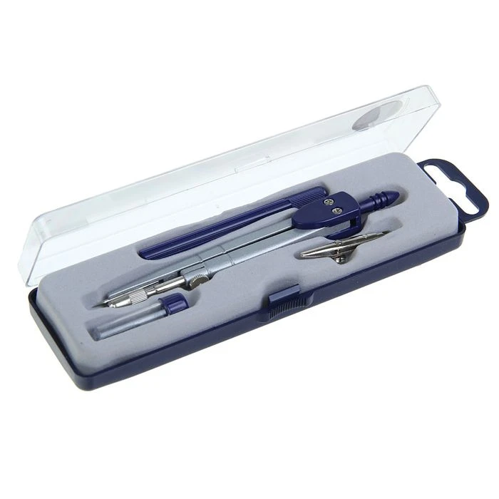 Готовальня 4 предмета (циркуль, грифель, удлинитель, рейсфедер) в пластиковом