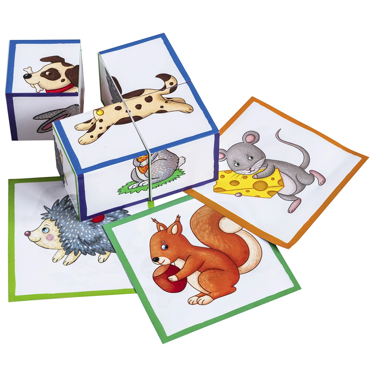 Арт.28188 Умные кубики в поддончике. 4 штуки. Кто что ест