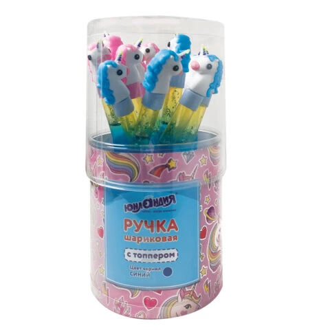 Ручка с топпером и блестками шариковая ЮНЛАНДИЯ "Единорог", детали