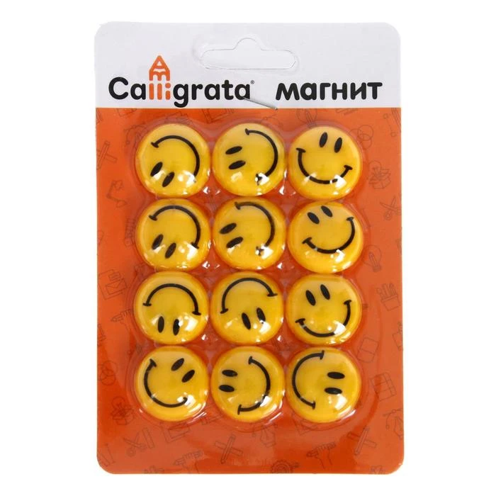 Магниты для доски, "Смайл", d - 2 см, набор 12 штук, блистер, Магниты для доски, "Смайл", d - 2 см, набор 12 штук, блистер,