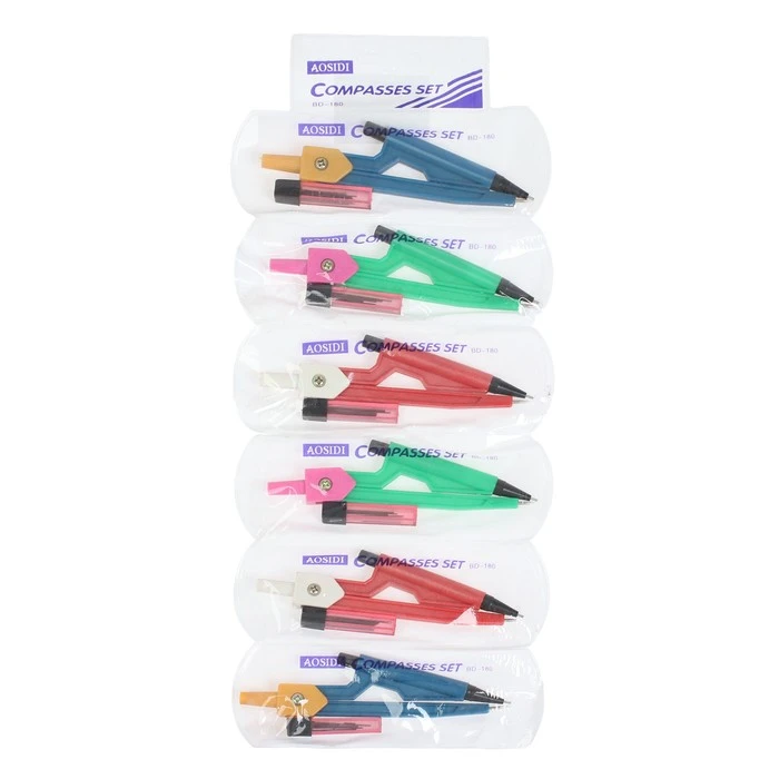 Циркуль пластиковый 120 мм с механическим карандашом, в ПВХ, с грифелями, МИКС