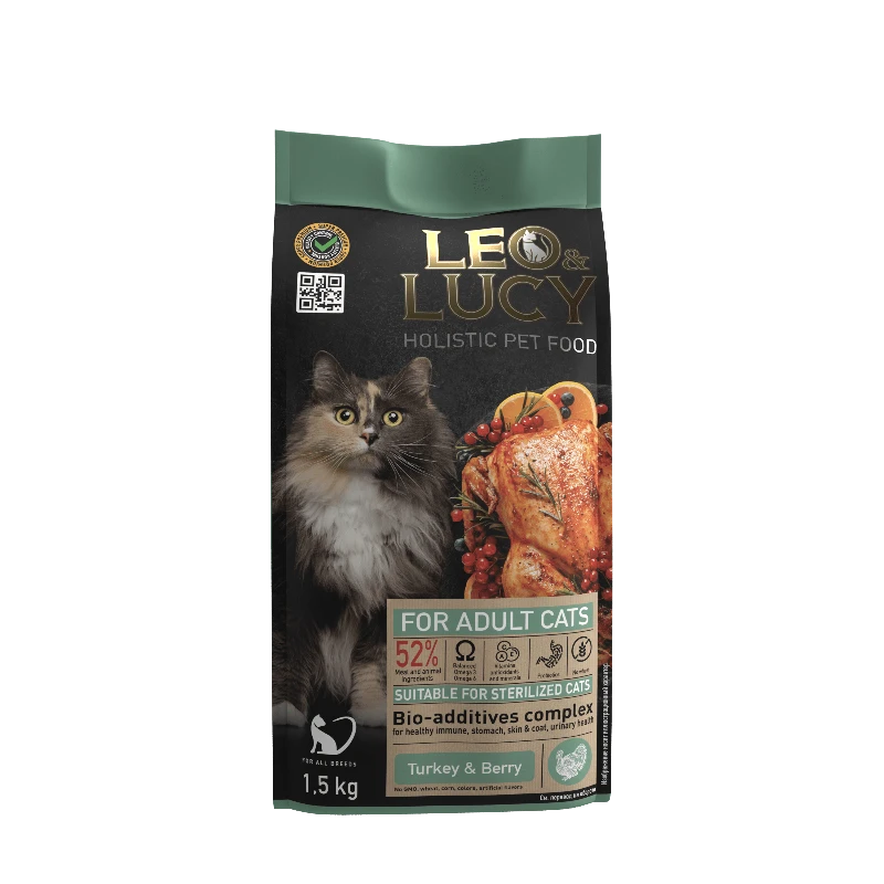 LEO&LUCY сухой холистик корм полнорационный для взрослых кошек с индейкой, LEO&LUCY сухой холистик корм полнорационный для взрослых кошек с индейкой,