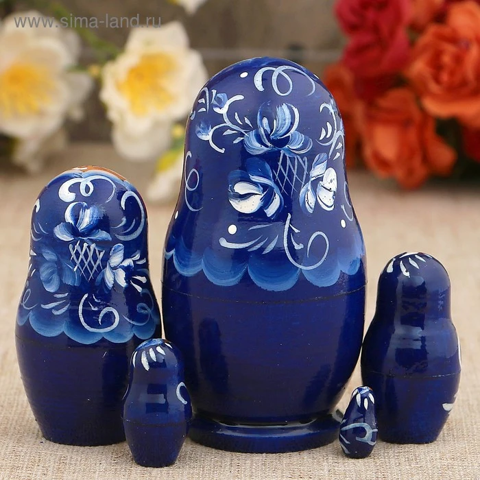 Матрёшка «Гжель», тёмно-синее платье, 5 кукольная, 10 см Матрёшка «Гжель», тёмно-синее платье, 5 кукольная, 10 см