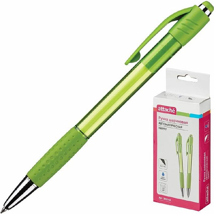 Ручка шариковая Attache Happy,зеленый корпус,цвет чернил-синий штр. 