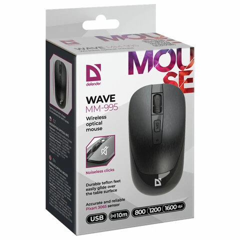Мышь беспроводная DEFENDER Wave MM-995, USB, 3 кнопки + 1 колесо-кнопка,