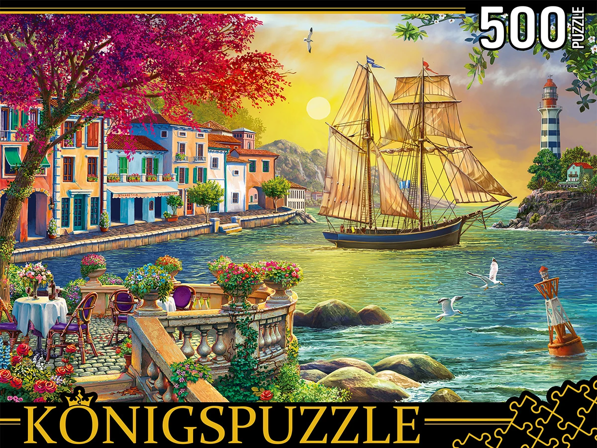 Konigspuzzle. ПАЗЛЫ 500 элементов. ФП500-8048 ПАРУСНИК У НАБЕРЕЖНОЙ