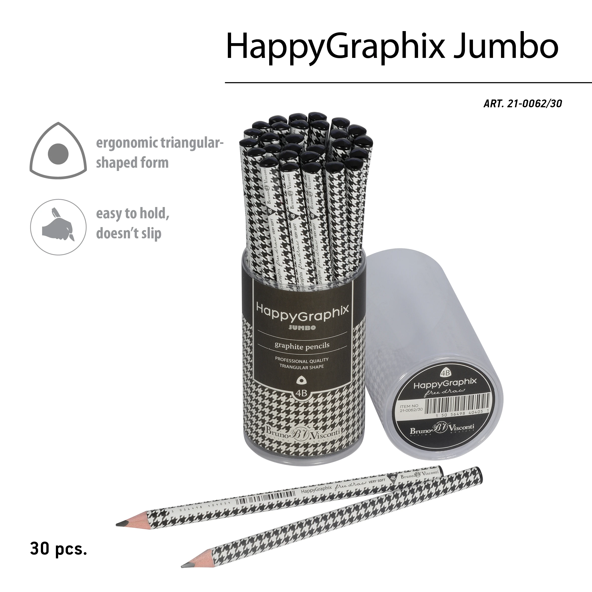 КАРАНДАШ ЧЕРНОГРАФИТОВЫЙ "HappyGraphix Jumbo. Модный паттерн" 4В, 3.5