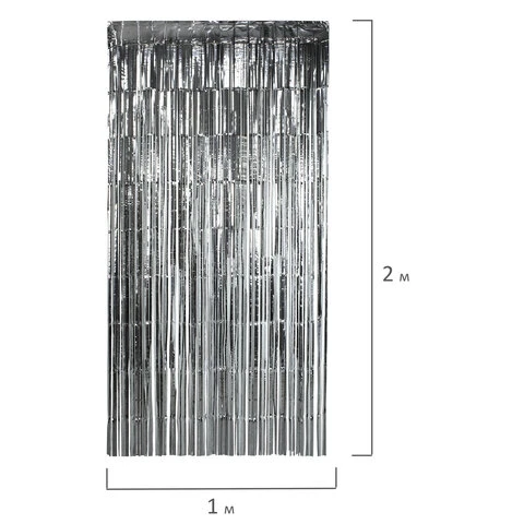 Дождик-занавес для праздника и фотозоны, длина 2 м, ширина 1 м, серебристый,