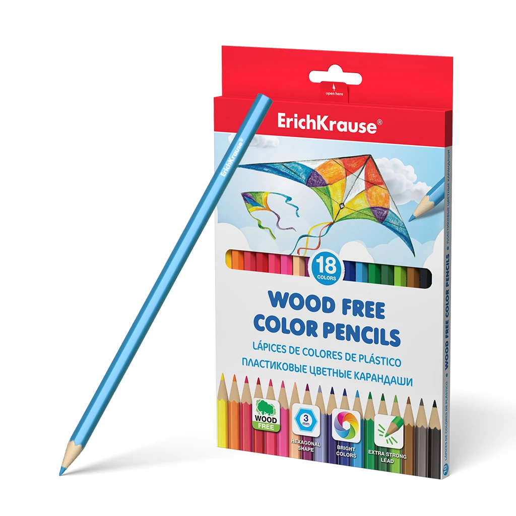 Пластиковые цветные карандаши шестигранные Erich Krause® 18 цветов