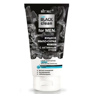 ВИТЭКС BLACK CLEAN FOR MEN Жидкое МЫЛО-СКРАБ с активным углем для лица,