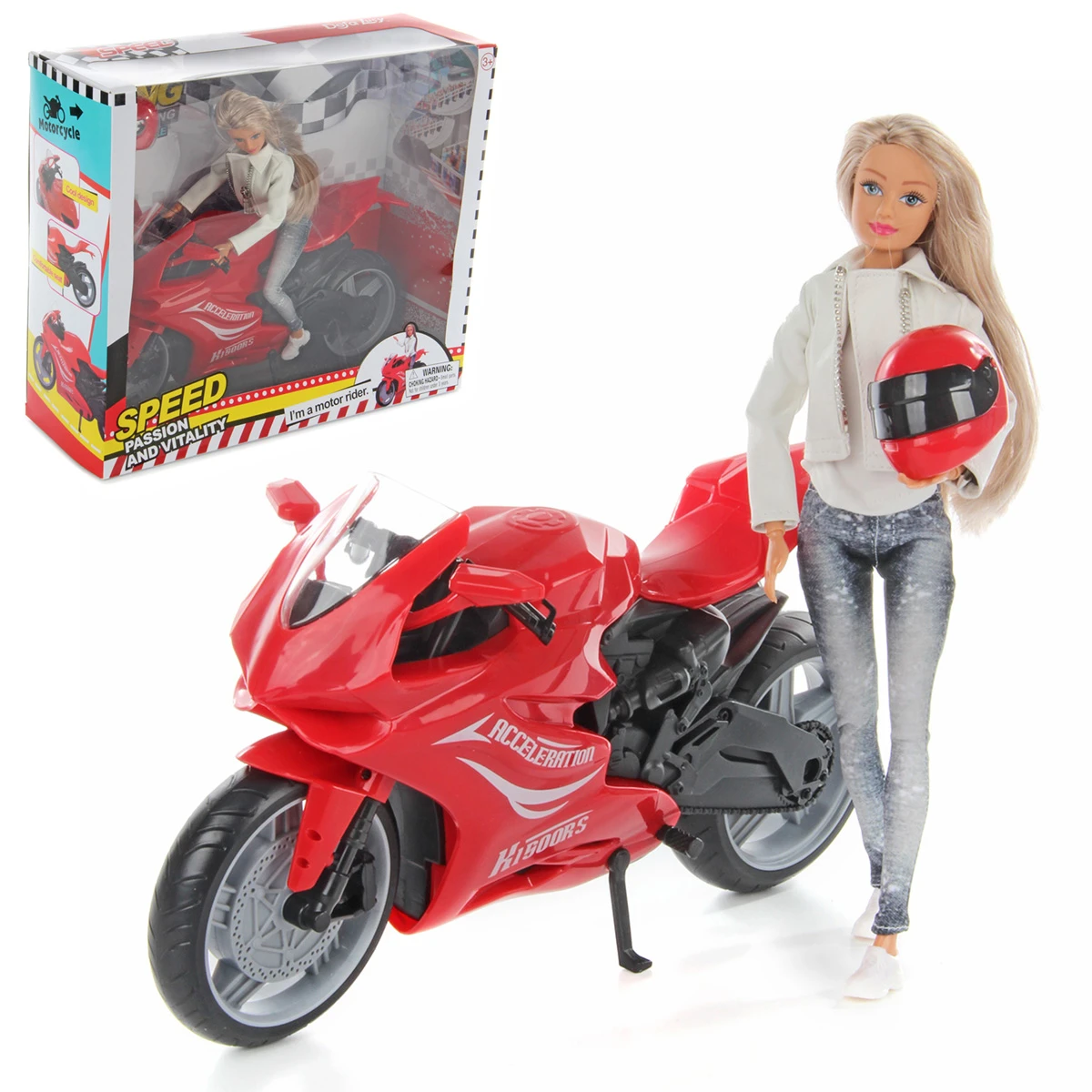 Кукла Люси на мотоцикле, 29 см.