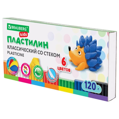 Пластилин классический BRAUBERG "KIDS", 6 цветов, 120 г, стек, ВЫСШЕЕ