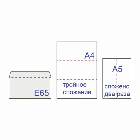 Конверты E65 (110х220 мм), отрывная лента, "Куда-Кому", 80 г/м2,