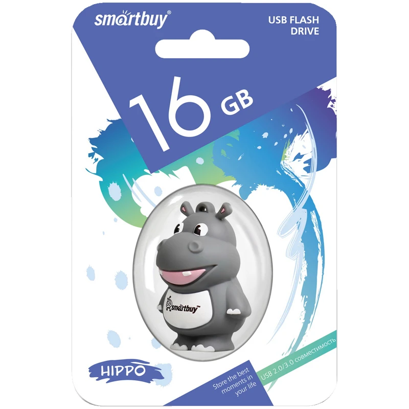 Память Smart Buy "Wild series" Бегемот 16GB USB 2.0 Flash Drive, серый