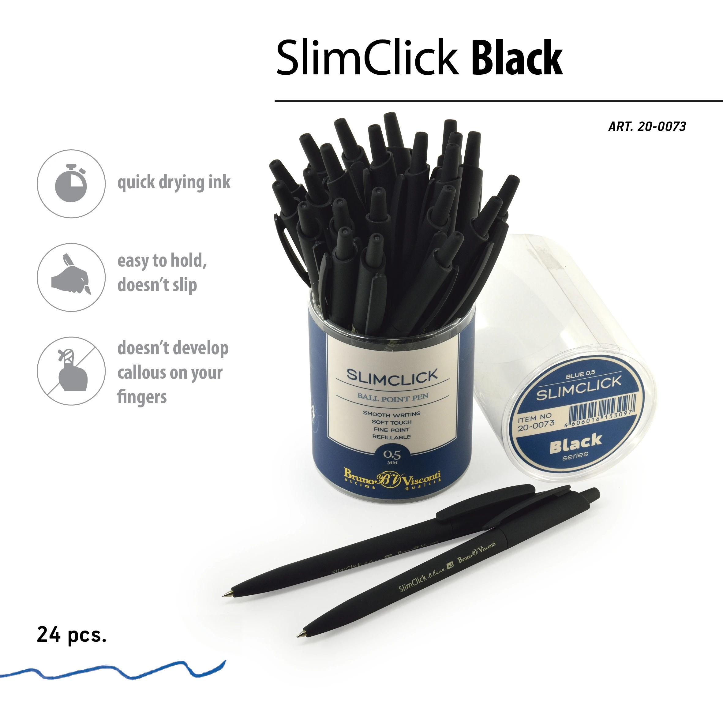 РУЧКА "SlimClick.BLACK" ШАРИКОВАЯ АВТОМАТИЧЕСКАЯ 0.5 ММ, СИНЯЯ