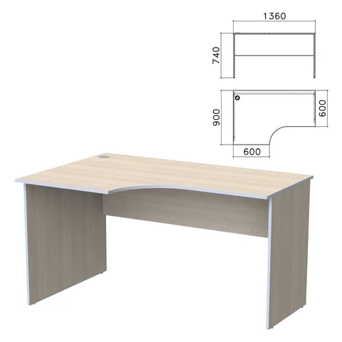 Стол письменный эргономичный "Бюджет", 1360х900х740 мм, левый, дуб