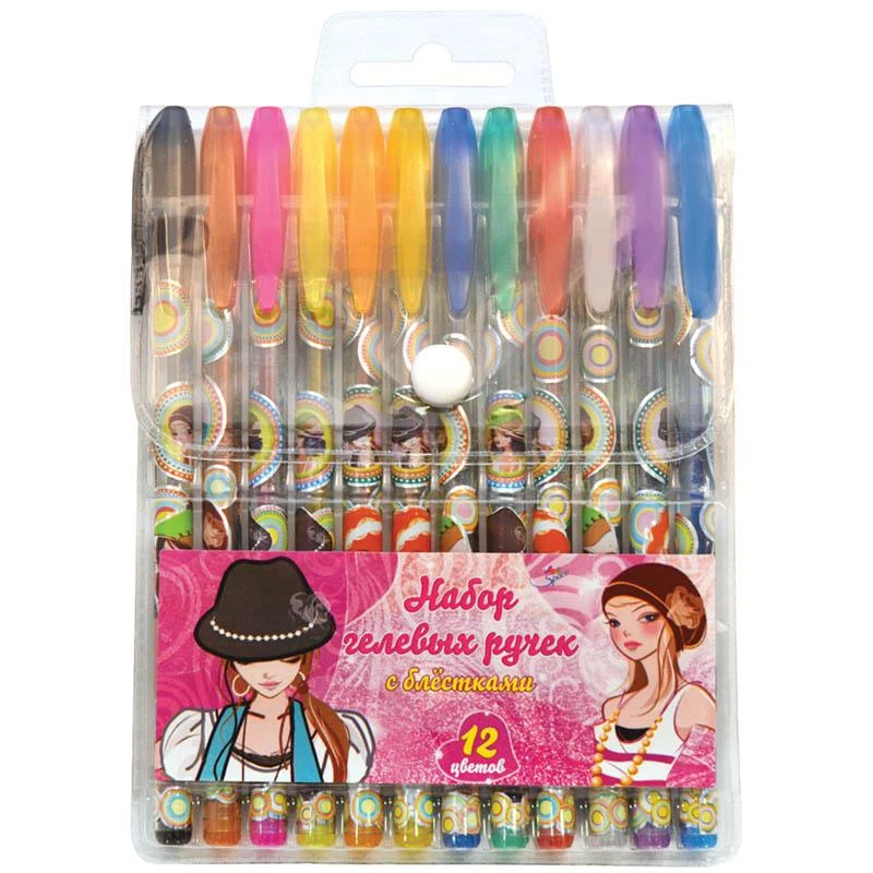 Набор гелевых ручек ArtSpace "Девочки", 12цв., 1,0мм, с блестками, ПВХ