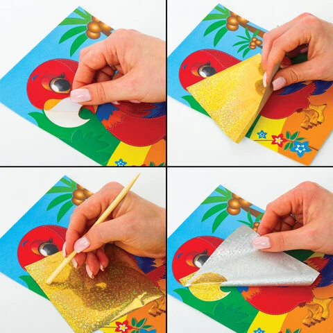 Набор для творчества "Аппликация из фольги", "Попугай", Набор для творчества "Аппликация из фольги", "Попугай",