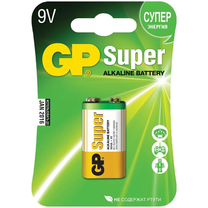 Батарейка MN1604 GP Super Alkaline 1604A BC1 КРОНА: 1604A BC1 штр.: 