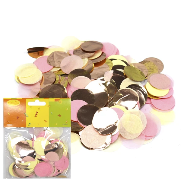 Конфетти Круги золото/розовый/шампань 2,5 см 14 гр бумага/фольга