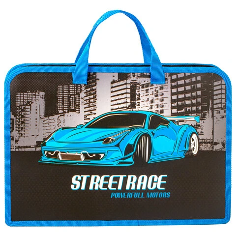 Папка с ручками ПИФАГОР А4, 1 отделение, пластик, молния сверху, 40 мм,