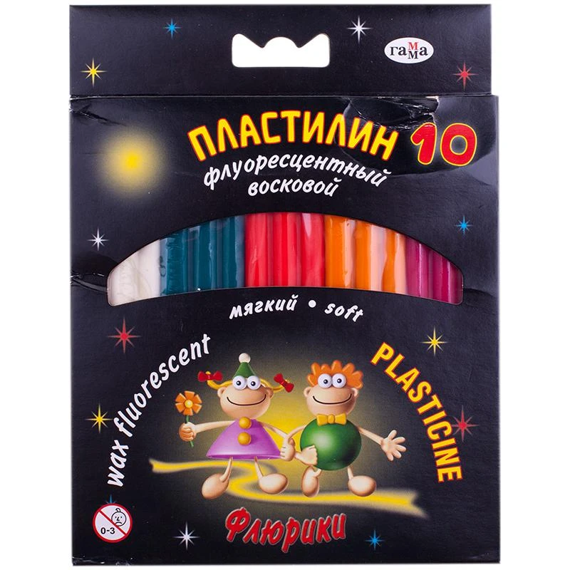Пластилин "Флюрики" 10 цветов, флуоресцентный, со стеком, картон с