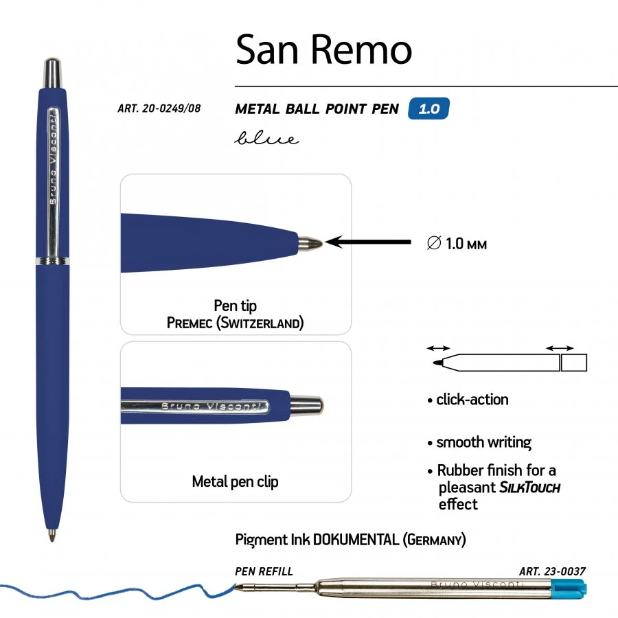 РУЧКА "SAN REMO" В МЕТАЛЛИЧЕСКОМ ФУТЛЯРЕ 1.00 ММ, СИНЯЯ (корпус