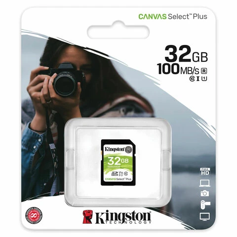 Карта памяти SDHC 32GB KINGSTON Canvas Select Plus UHS-I U1, 100 Мб/сек (class
