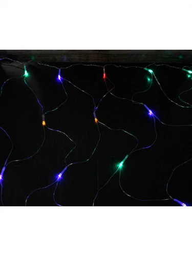 Гирлянда. Сетка 1,5х1,5 м, прозрачная нить, 96 разноцветных ламп, 8 режимов