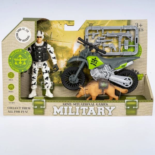 Игровой военный набор MILITARY (фигурки солдата и собаки, мотоцикл,