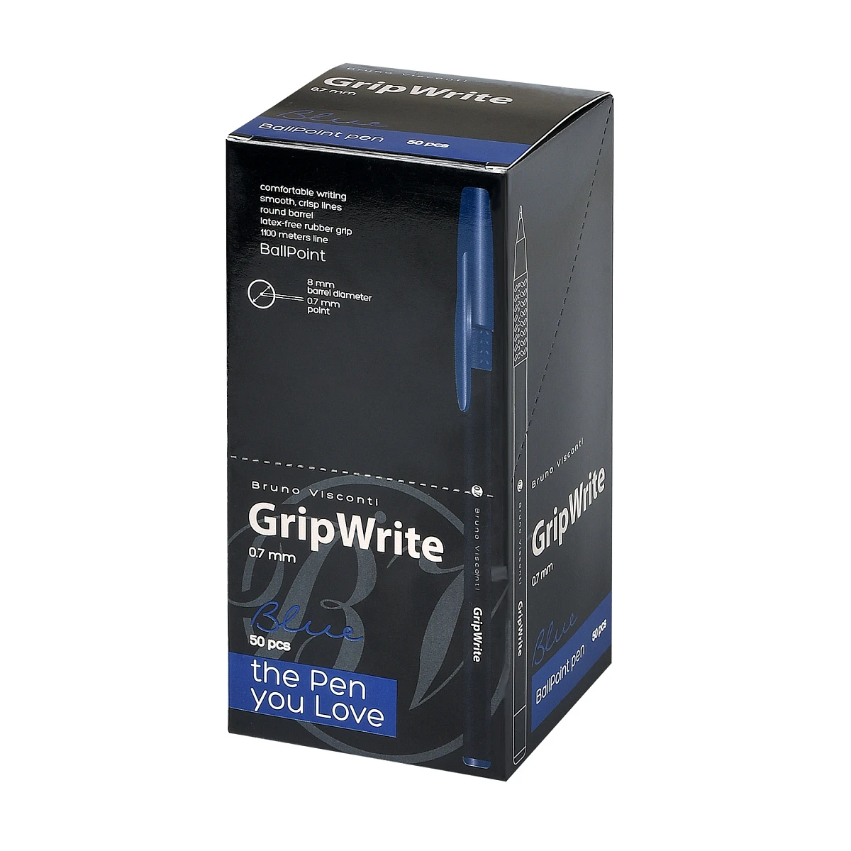 Ручка "GripWrite Black" ШАРИКОВАЯ 0.7 мм, СИНЯЯ