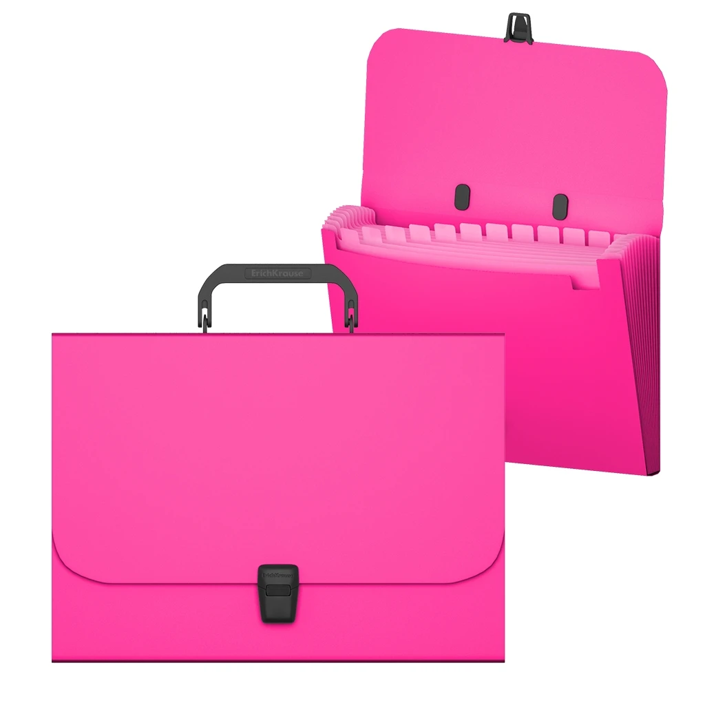 Портфель пластиковый Erich Krause Matt Neon, с 12 отделениями, A4, розовый (в