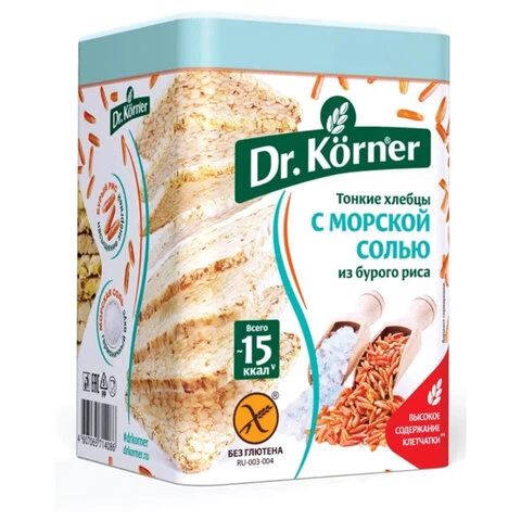Хлебцы DR.KORNER "Рисовые" с морской солью, хрустящие, 100 г, пакет,