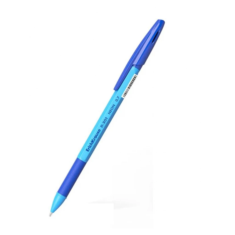 Ручка шариковая неавт ErichKrause R-301 Neon Stick&Grip 0.7, цв черн синий
