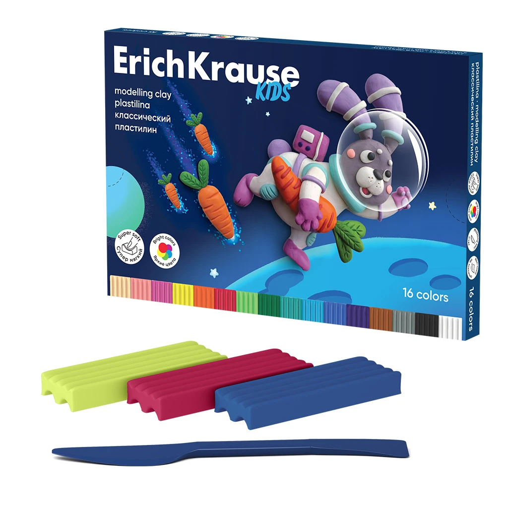 Пластилин классический Erich Krause Kids Space Animals 16 цветов со стеком, 288