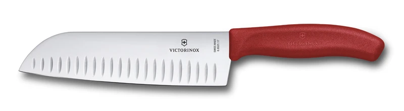 Нож Victorinox сантоку, лезвие 17 см рифленое, красный (подарочная упаковка)