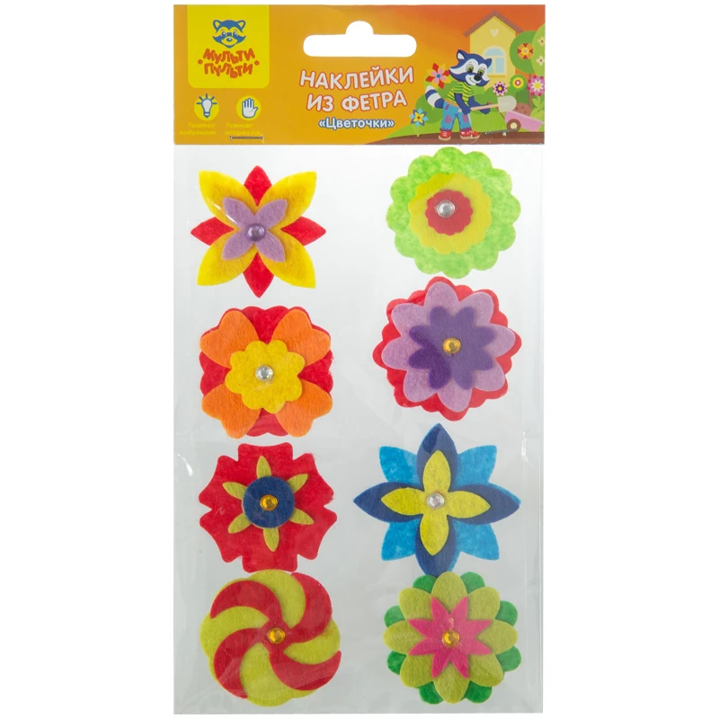 Наклейки из фетра Мульти-Пульти "Цветочки" (на пленке), 8шт., пакет,