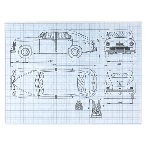 Бумага масштабно-координатная (миллиметровая), планшет А3, голубая, 20 листов,
